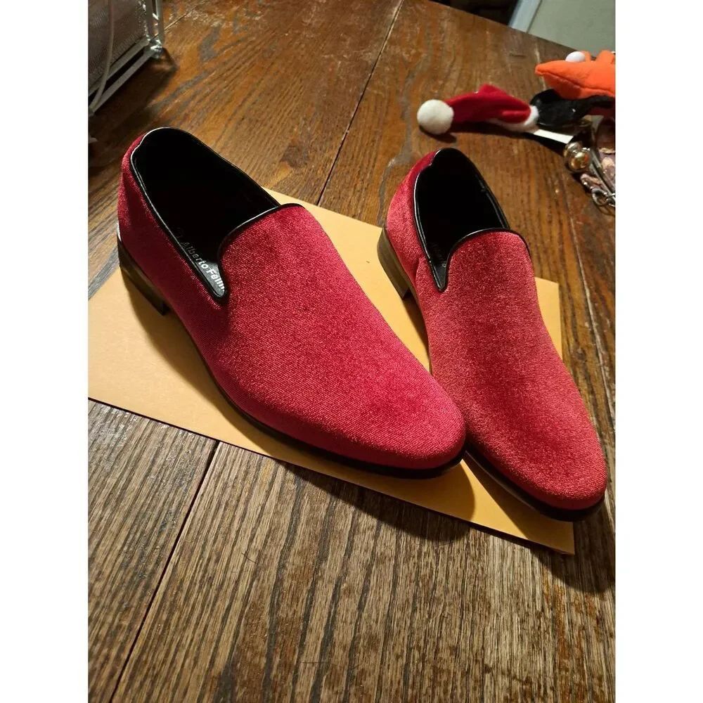 Alberto Fellini Mens Red Velvet Dress Loafers Size 7.5 Formal Shoes Christmas